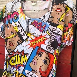 Lala vintage pop art shirt S Shredded back Lichtenstein art style stretch EUC